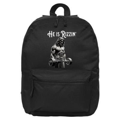 Gym Lifting Ripped Muscles He Is Rizzin Jesus Weightlifting 16 in Basic Backpack