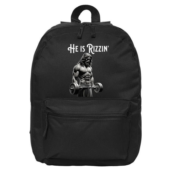 Gym Lifting Ripped Muscles He Is Rizzin Jesus Weightlifting 16 in Basic Backpack