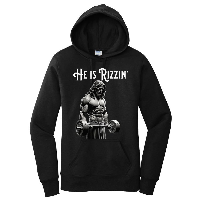 Gym Lifting Ripped Muscles He Is Rizzin Jesus Weightlifting Women's Pullover Hoodie