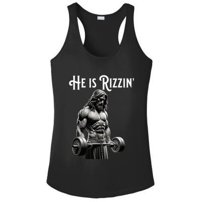 Gym Lifting Ripped Muscles He Is Rizzin Jesus Weightlifting Ladies PosiCharge Competitor Racerback Tank