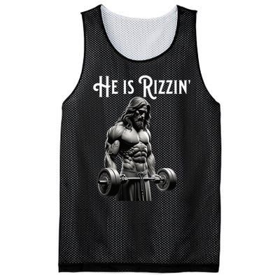 Gym Lifting Ripped Muscles He Is Rizzin Jesus Weightlifting Mesh Reversible Basketball Jersey Tank