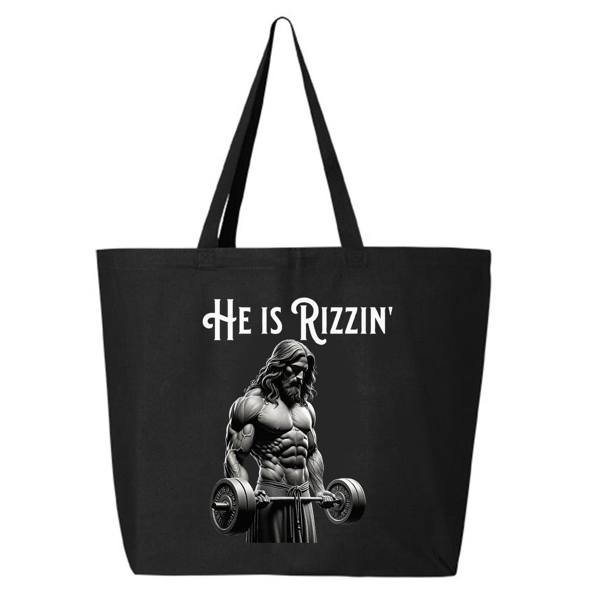 Gym Lifting Ripped Muscles He Is Rizzin Jesus Weightlifting 25L Jumbo Tote