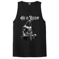 Gym Lifting Ripped Muscles He Is Rizzin Jesus Weightlifting PosiCharge Competitor Tank