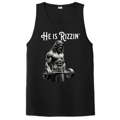 Gym Lifting Ripped Muscles He Is Rizzin Jesus Weightlifting PosiCharge Competitor Tank