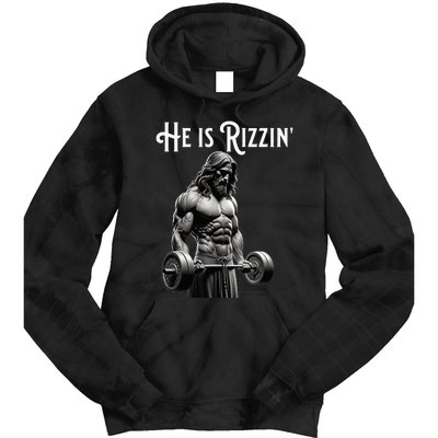 Gym Lifting Ripped Muscles He Is Rizzin Jesus Weightlifting Tie Dye Hoodie