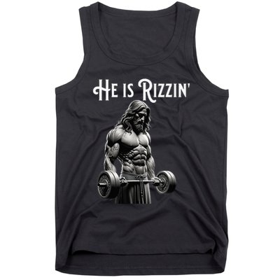 Gym Lifting Ripped Muscles He Is Rizzin Jesus Weightlifting Tank Top
