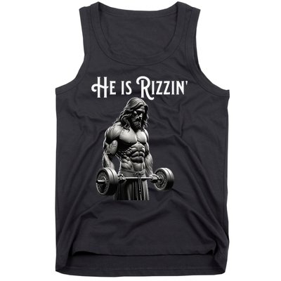 Gym Lifting Ripped Muscles He Is Rizzin Jesus Weightlifting Tank Top