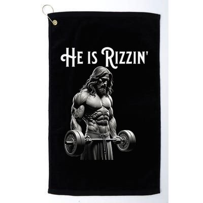 Gym Lifting Ripped Muscles He Is Rizzin Jesus Weightlifting Golf Towel