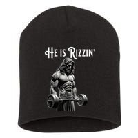 Gym Lifting Ripped Muscles He Is Rizzin Jesus Weightlifting Short Acrylic Beanie