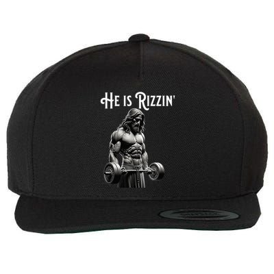 Gym Lifting Ripped Muscles He Is Rizzin Jesus Weightlifting Wool Snapback Cap
