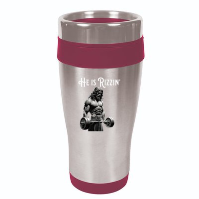 Gym Lifting Ripped Muscles He Is Rizzin Jesus Weightlifting 16oz Travel Tumbler