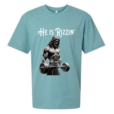 Gym Lifting Ripped Muscles He Is Rizzin Jesus Weightlifting Sueded Cloud Jersey T-Shirt