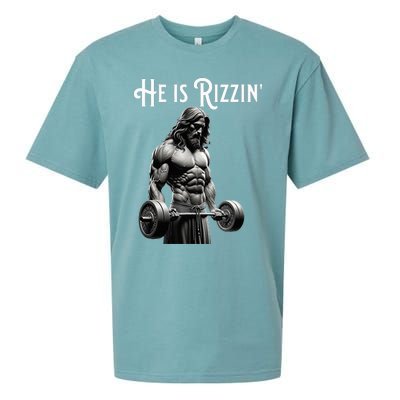 Gym Lifting Ripped Muscles He Is Rizzin Jesus Weightlifting Sueded Cloud Jersey T-Shirt