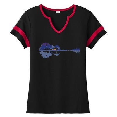 Guitar Lake Reflections In Blue Music Lovers Ladies Halftime Notch Neck Tee