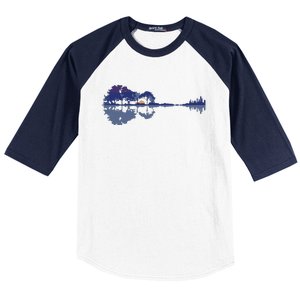 Guitar Lake Reflections In Blue Music Lovers Baseball Sleeve Shirt