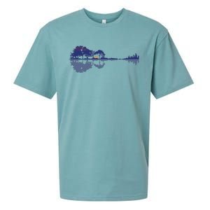 Guitar Lake Reflections In Blue Music Lovers Sueded Cloud Jersey T-Shirt