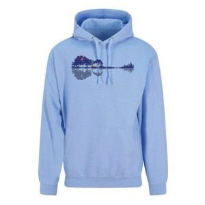 Guitar Lake Reflections In Blue Music Lovers Unisex Surf Hoodie