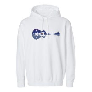 Guitar Lake Reflections In Blue Music Lovers Garment-Dyed Fleece Hoodie