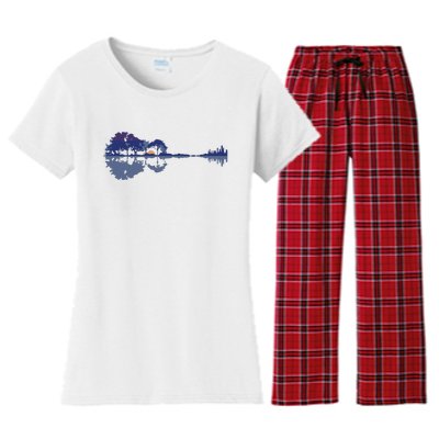 Guitar Lake Reflections In Blue Music Lovers Women's Flannel Pajama Set