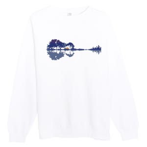 Guitar Lake Reflections In Blue Music Lovers Premium Crewneck Sweatshirt