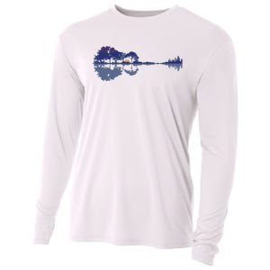 Guitar Lake Reflections In Blue Music Lovers Cooling Performance Long Sleeve Crew