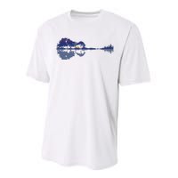 Guitar Lake Reflections In Blue Music Lovers Performance Sprint T-Shirt