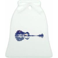 Guitar Lake Reflections In Blue Music Lovers Ceramic Bell Ornament