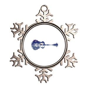 Guitar Lake Reflections In Blue Music Lovers Metallic Star Ornament