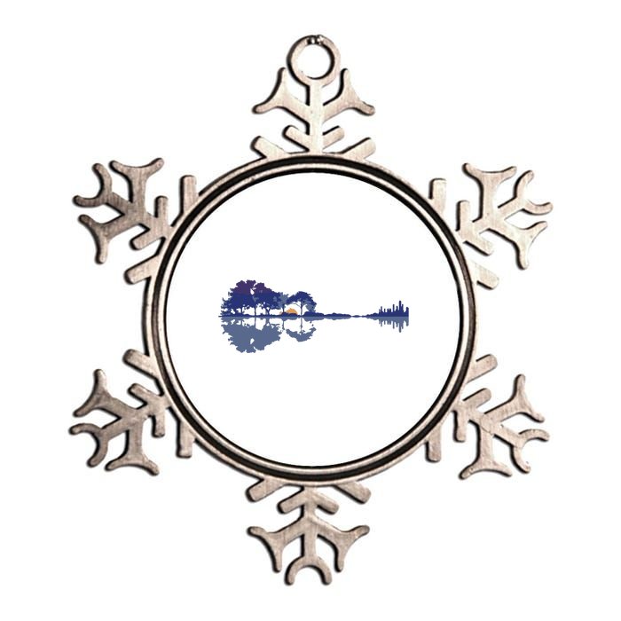 Guitar Lake Reflections In Blue Music Lovers Metallic Star Ornament