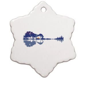 Guitar Lake Reflections In Blue Music Lovers Ceramic Star Ornament