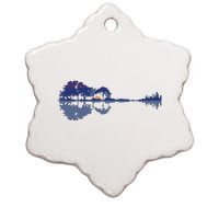 Guitar Lake Reflections In Blue Music Lovers Ceramic Star Ornament