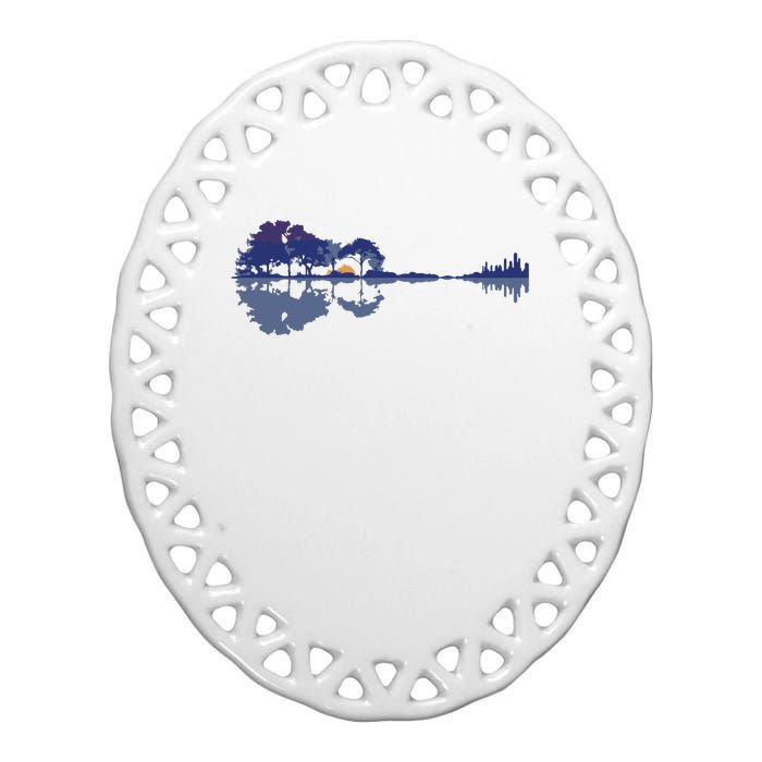 Guitar Lake Reflections In Blue Music Lovers Ceramic Oval Ornament