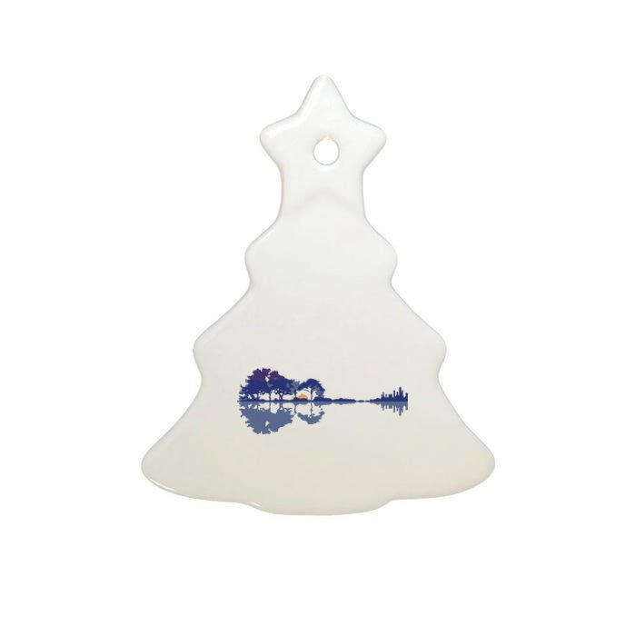 Guitar Lake Reflections In Blue Music Lovers Ceramic Tree Ornament