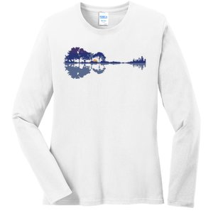 Guitar Lake Reflections In Blue Music Lovers Ladies Long Sleeve Shirt