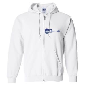 Guitar Lake Reflections In Blue Music Lovers Full Zip Hoodie