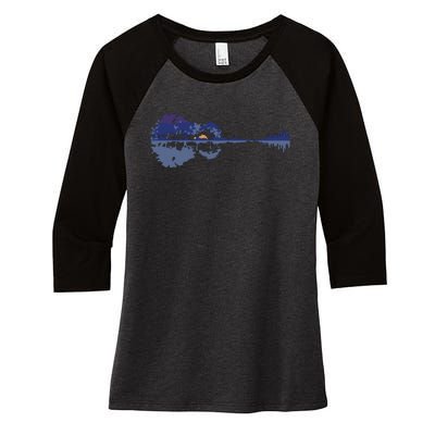 Guitar Lake Reflections In Blue Music Lovers Women's Tri-Blend 3/4-Sleeve Raglan Shirt