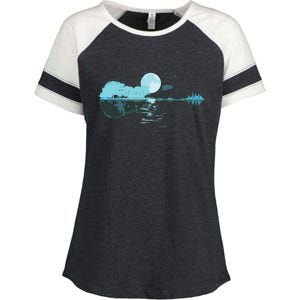 Guitar Lake Reflections Love Musician Acoustic Guitar Enza Ladies Jersey Colorblock Tee