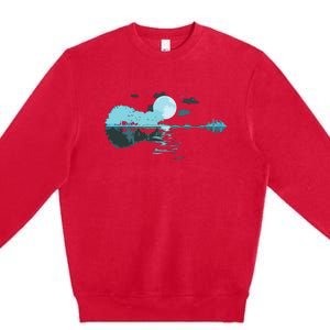 Guitar Lake Reflections Love Musician Acoustic Guitar Premium Crewneck Sweatshirt