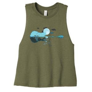 Guitar Lake Reflections Love Musician Acoustic Guitar Women's Racerback Cropped Tank