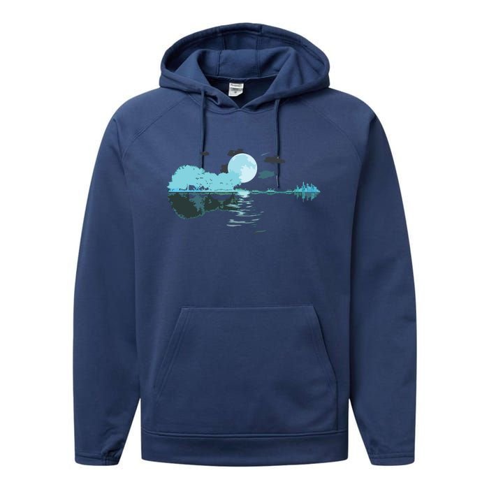 Guitar Lake Reflections Love Musician Acoustic Guitar Performance Fleece Hoodie