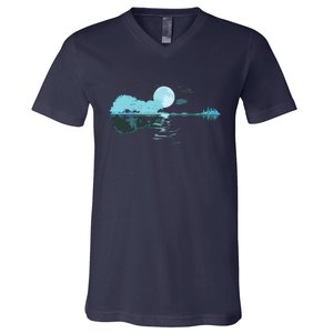 Guitar Lake Reflections Love Musician Acoustic Guitar V-Neck T-Shirt