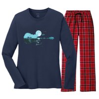 Guitar Lake Reflections Love Musician Acoustic Guitar Women's Long Sleeve Flannel Pajama Set 