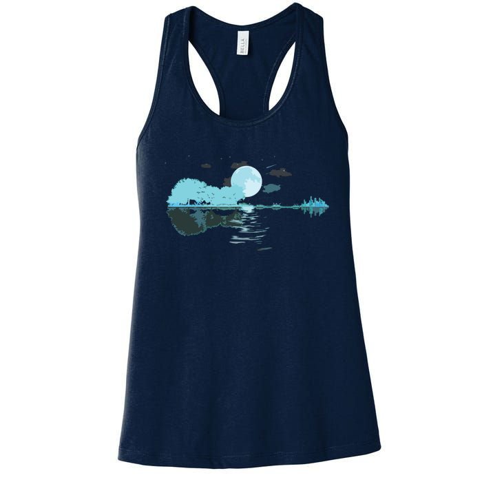 Guitar Lake Reflections Love Musician Acoustic Guitar Women's Racerback Tank