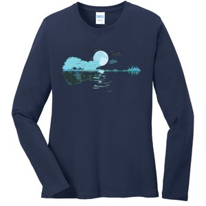 Guitar Lake Reflections Love Musician Acoustic Guitar Ladies Long Sleeve Shirt