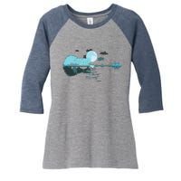 Guitar Lake Reflections Love Musician Acoustic Guitar Women's Tri-Blend 3/4-Sleeve Raglan Shirt