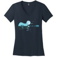 Guitar Lake Reflections Love Musician Acoustic Guitar Women's V-Neck T-Shirt