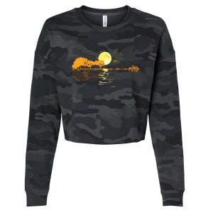 Guitar Lake Reflections Love Musician Acoustic Guitar Cropped Pullover Crew