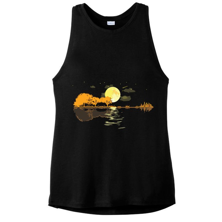 Guitar Lake Reflections Love Musician Acoustic Guitar Ladies PosiCharge Tri-Blend Wicking Tank