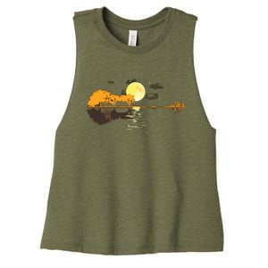 Guitar Lake Reflections Love Musician Acoustic Guitar Women's Racerback Cropped Tank