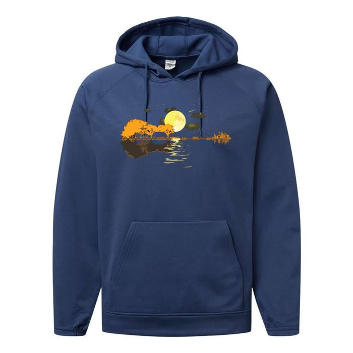 Guitar Lake Reflections Love Musician Acoustic Guitar Performance Fleece Hoodie